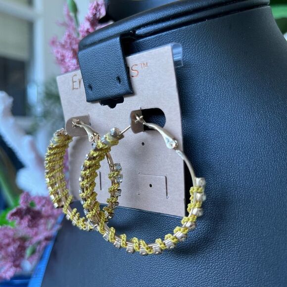 Yellow Chain Wrapped Hoops Erica Lyons Earrings $16ea / 3 for $25 - Picture 9 of 9